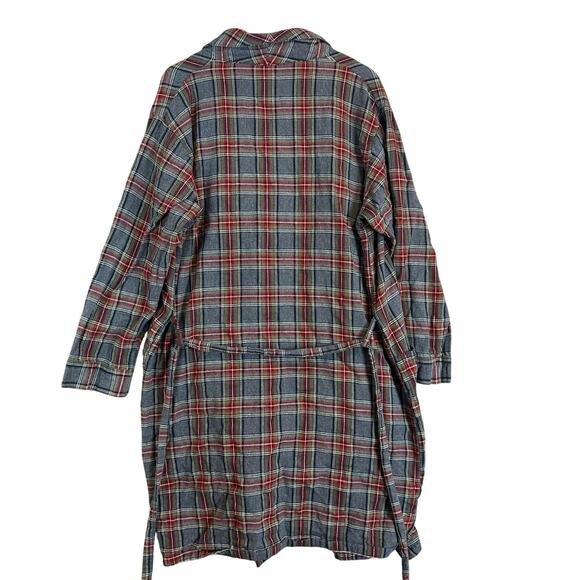 LL Bean Scotch Plaid Flannel Robe Men's M Medium 100132 Cotton Gray Red - Picture 2 of 7